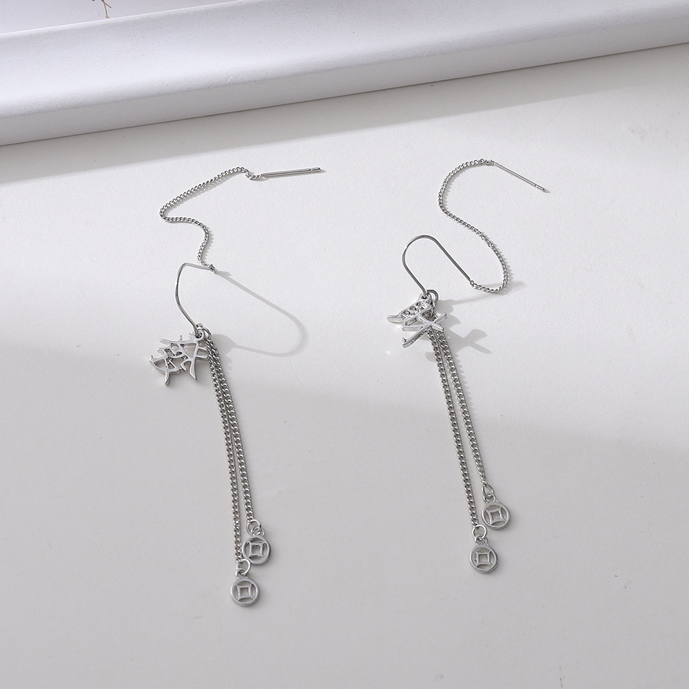 【COD Tangding】Anting Kait Rumbai Panjang Desain Koin Untuk Wanita