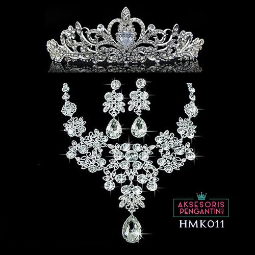 Perhiasan Mahkota Kalung Crystal Pengantin l Paket Aksesoris Wedding Modern- HMK011