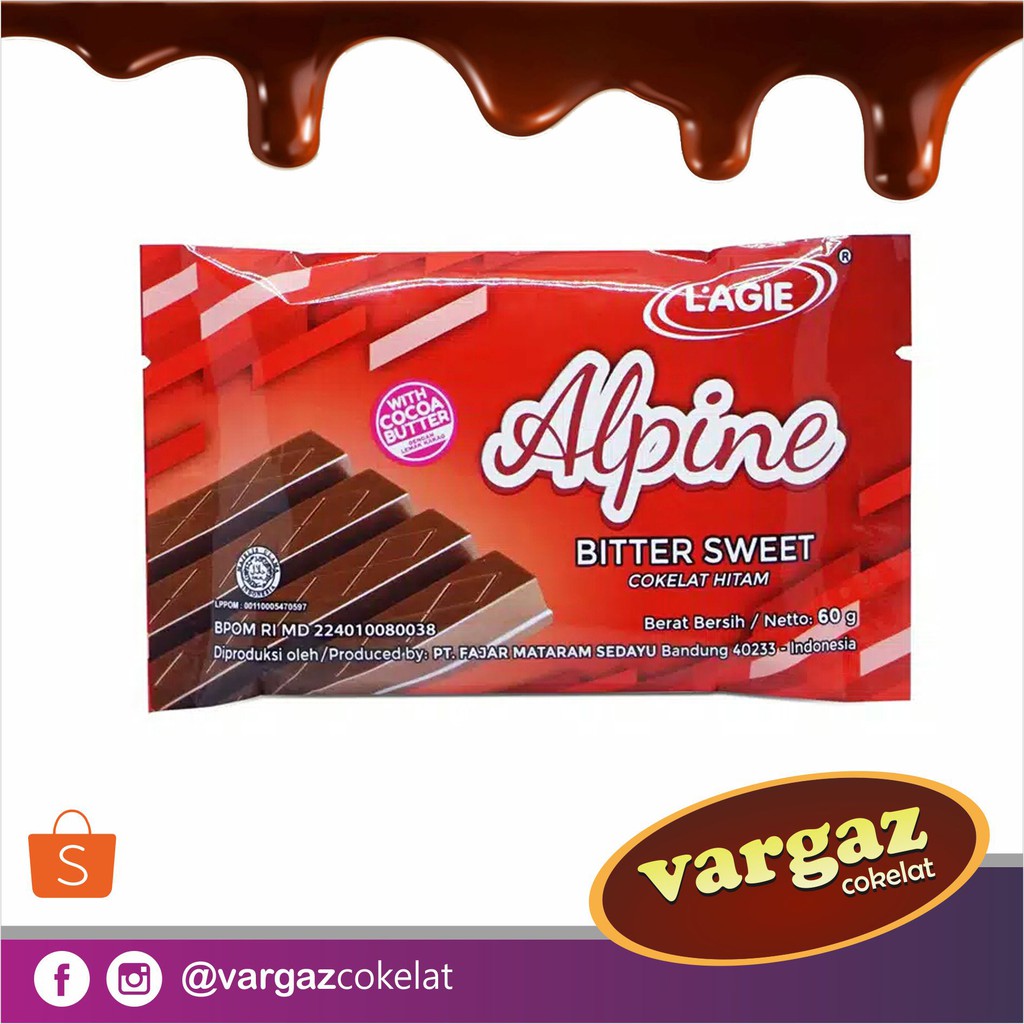 

Coklat Batang Manis Enak / Coklat murah 60gr Coklat Lagie Alpine Bitter Sweet