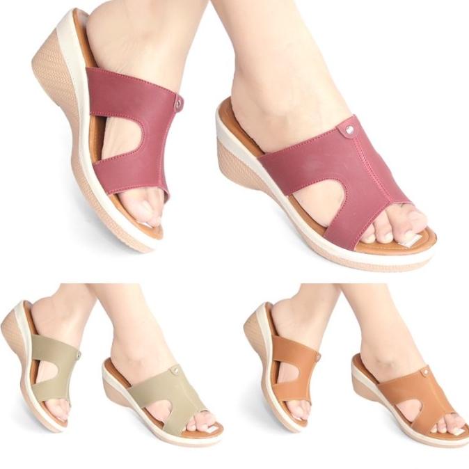 WEDGES SANDAL WANITA SELOP KULIT TAVANO KEKINIAN TERBARU SENDAL TINGGI TERLARIS