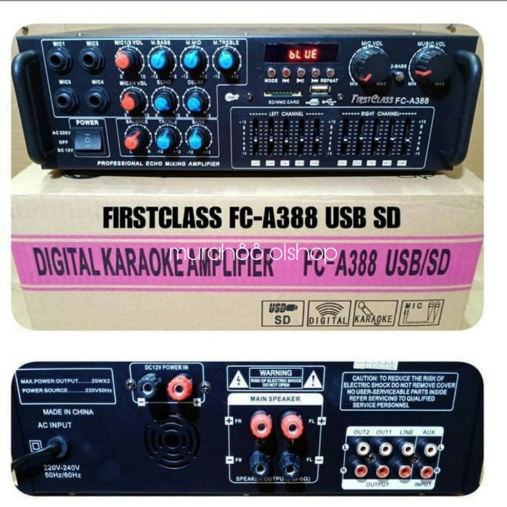 AMPLI FIRSTCLASS A388 USB-SD BLUETOOTH bisa karaoke dr youtube