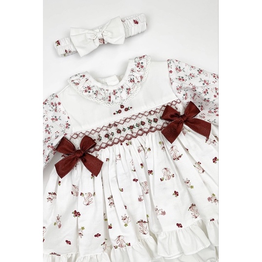 pretty originals Marigold" Burgundy Bunny Print Smocked Dress Set
