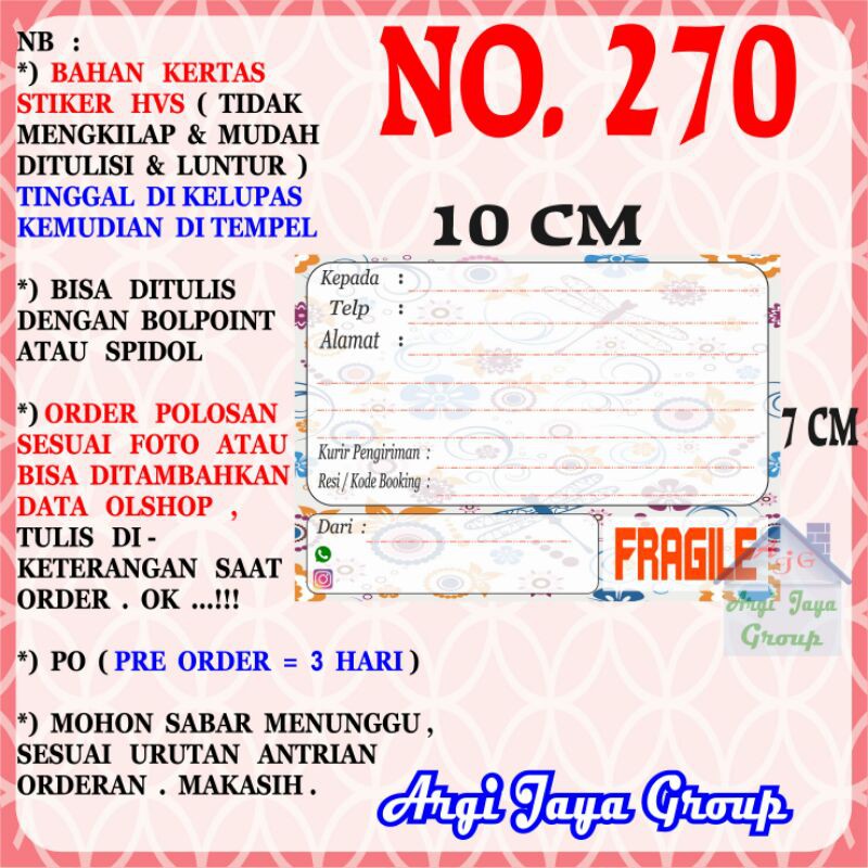 

Stiker HVS - Stiker Pengiriman - Sticker Alamat Olshop Murah Nomer 270-10x7cm