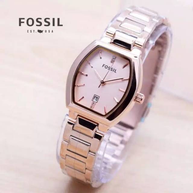 Jam tangan wanita fossil elegant rantai date high quality