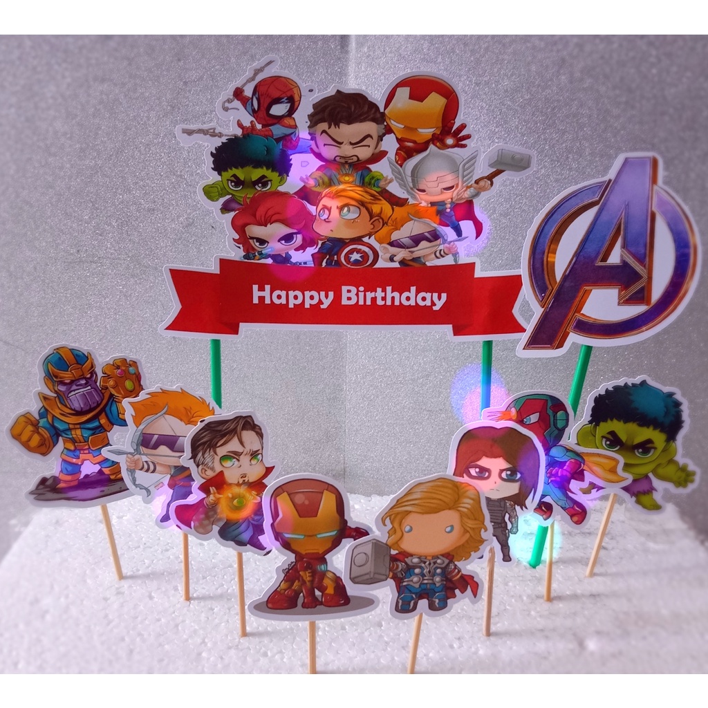 Topper Cake Karakter Avengers (Gratis Bisa Custom) untuk Dekorasi / Hiasan Kue Ulangtahun / Ultah An