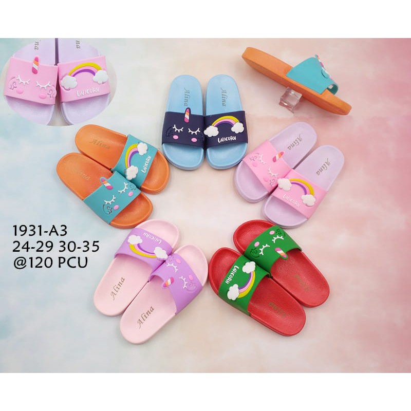 Sandal Slop Anak Unicorn Pelangi Import 1931 Rubber Lentur Empuk Promo Diskon Murah Berkualitas