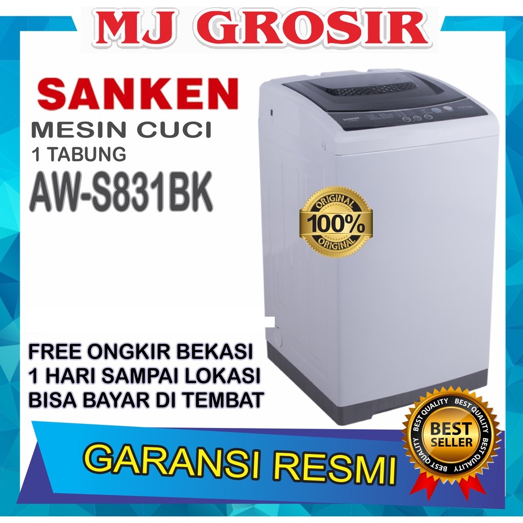 MESIN CUCI 1 TABUNG SANKEN AWS 831 BK TOP LOADING 7 KG AWS831BK