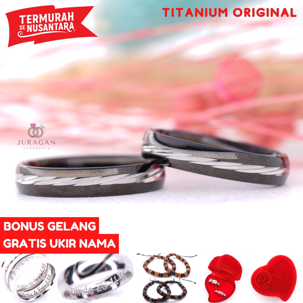 [UKIR NAMA + BOX HATI] Cincin Couple BUCIN Titanium M70 Elegant Collection BONUS Gelang Couple