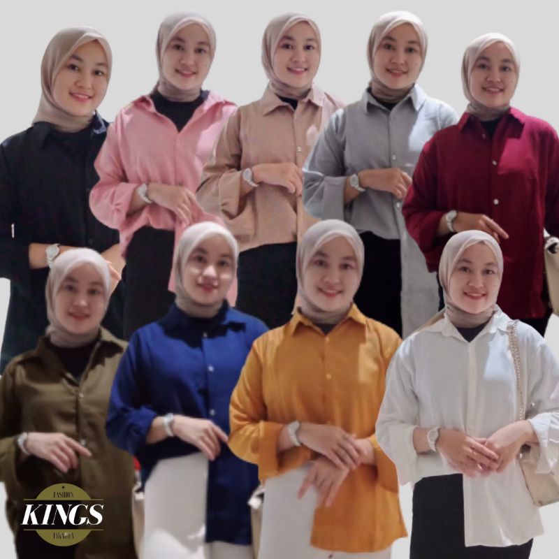 Kemeja Wanita Basic Polos Putih Hitam Atasan Blouse Casual Lengan Panjang Hem Kerja Kantor Formal Bahan Moscrepe-4