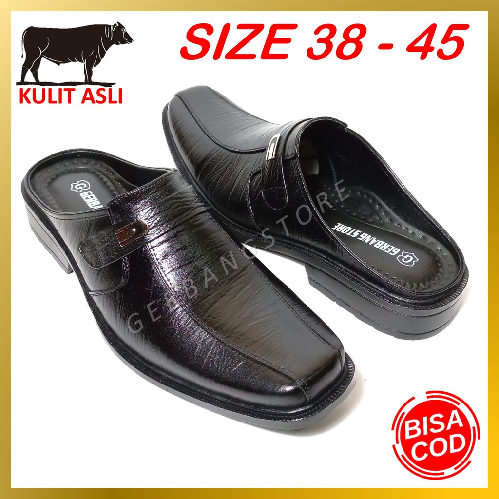 Sepatu Sandal Slop Kulit Asli Sapi Kantor Dinas Resmi Pesta Pantofel Formal Big Size 38-45 (IW 1)