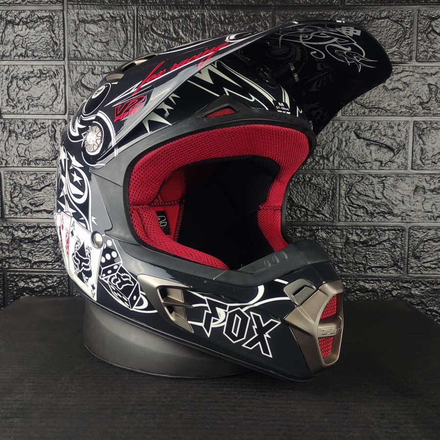 Jual Helm Fox V2 Pilot Motocross Supermoto Black White Shopee Indonesia