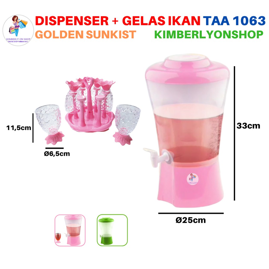 Dispenser Set Gelas Ikan Free Tempat Gelas Golden Sunkist