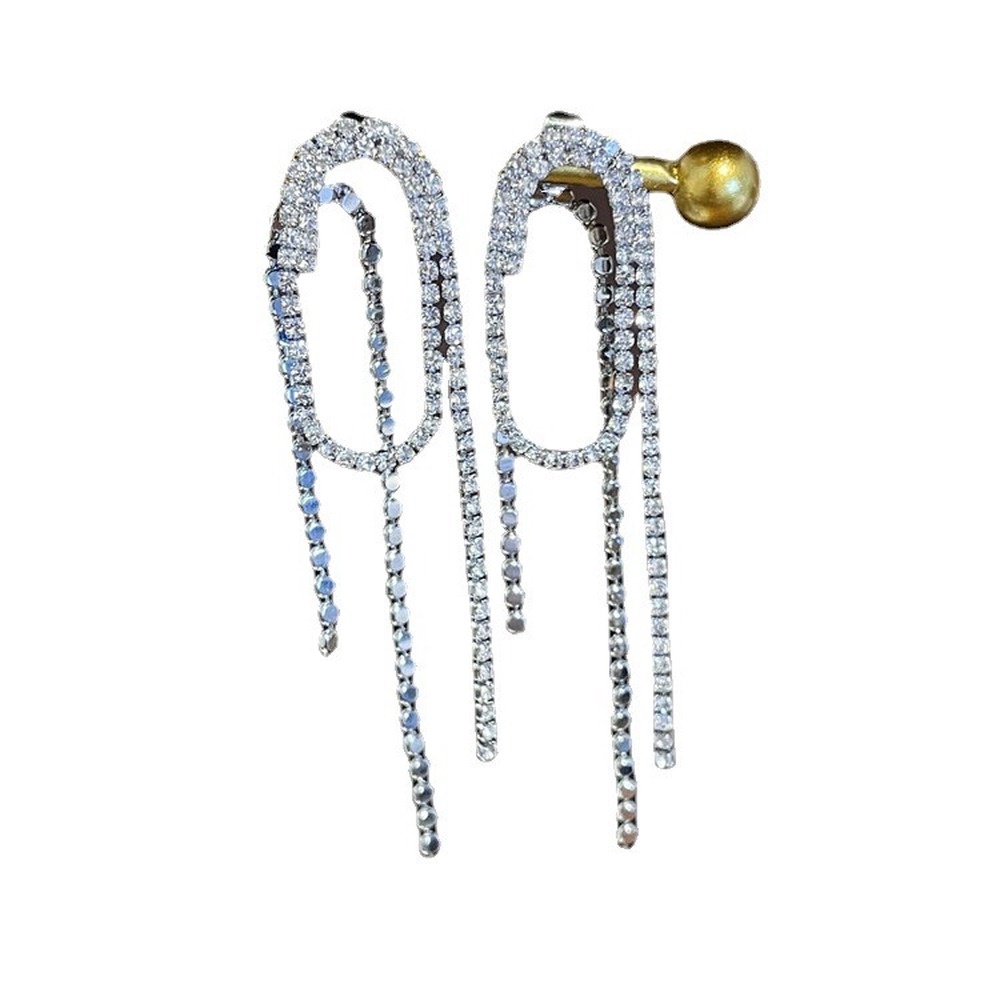 Anting Rumbai Panjang Aksen Berlian Imitasi Gaya Korea Untuk Wanita