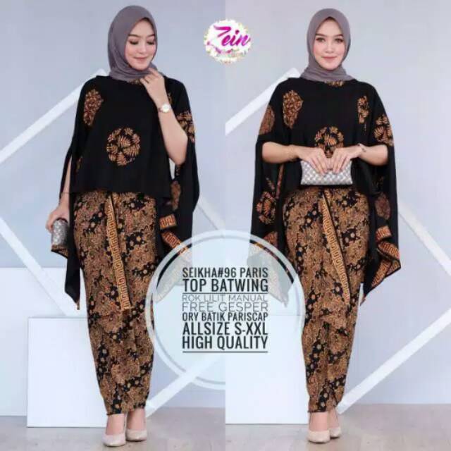 Seikha Paris Cap Lowo Batwing Set Kebaya Batik Baju Fashion Wanita Kekinian Coin Bola