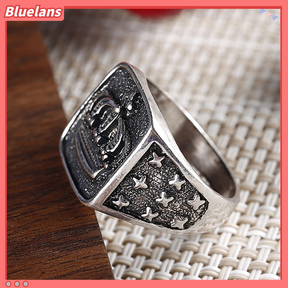 Cincin Jari Bentuk Mahkota Lapis Silver Bahan Alloy Gaya Retro Untuk Pria