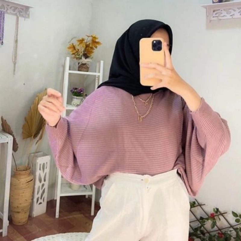 Batwing lasperal blouse // Batwing rajut (bahan tebal) rajut blouse