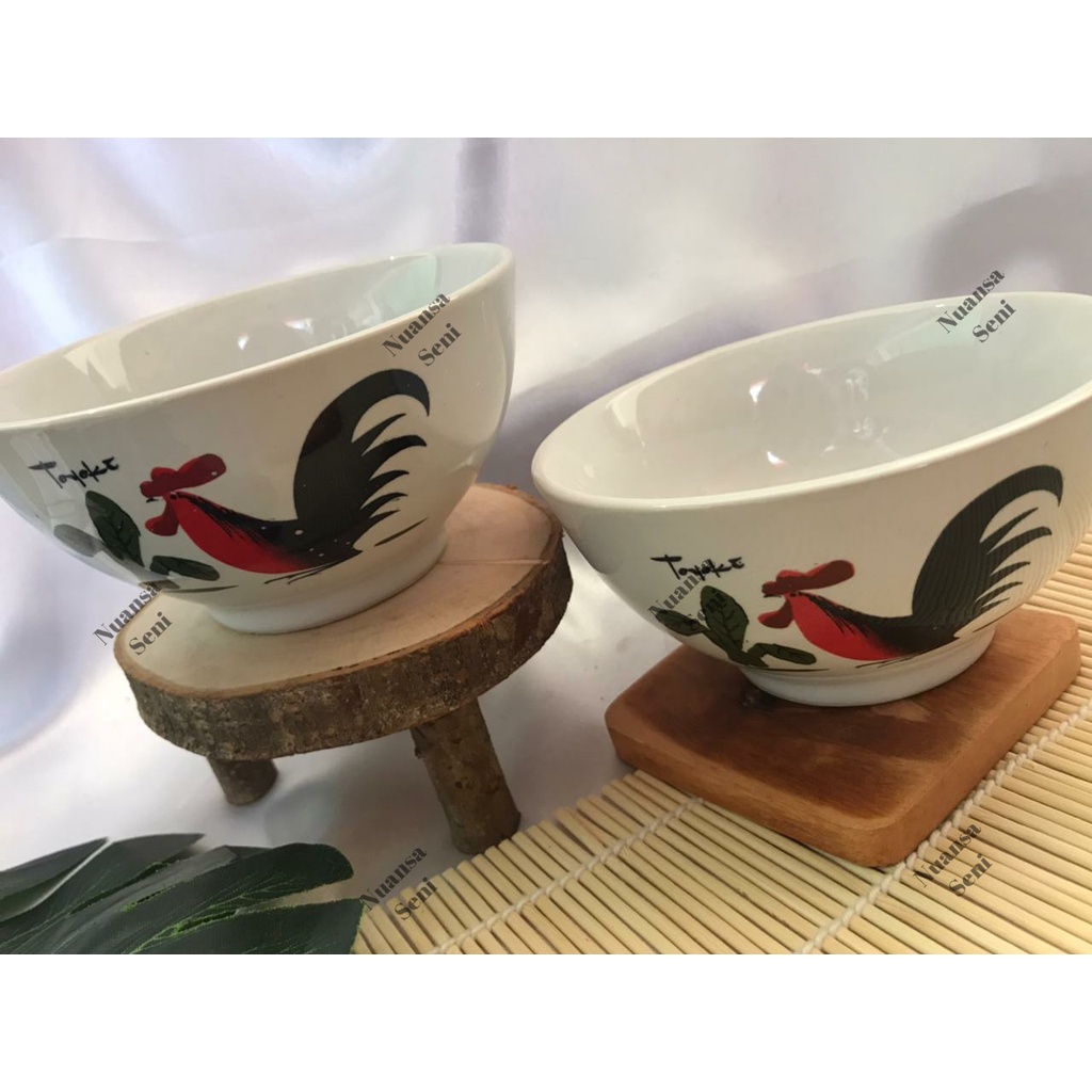 Souvenir Pernikahan Mangkok Saji Motif Ayam Jago Keramik Mangkok Sup Mangkuk Toyoki Ayam Jago