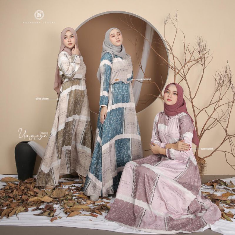 DRESS LV SILK PREMIUM FREE HIJAB PLISKET UMAYYA DRESS NADHEERA LUXURY | WEARING KLAMBY ZOYA ELZATTA