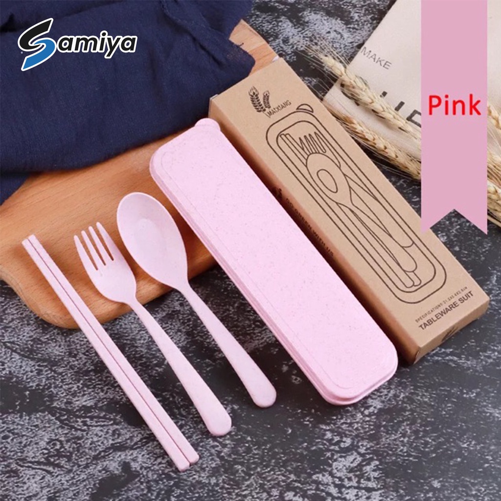 Wheat straw set sendok garpu sumpit / alat makan set sendok garpu sumpit / sendok makan anak