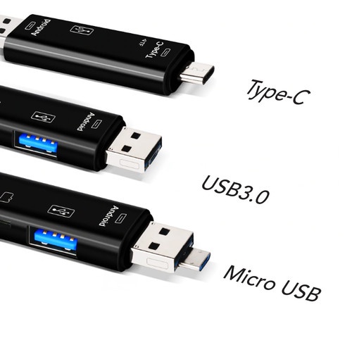 Flash disk  5 in 1 USB 3.0 Type C USB Micro USB SD TF Memory Card Read Adaptor HUB Handphone Card Reader