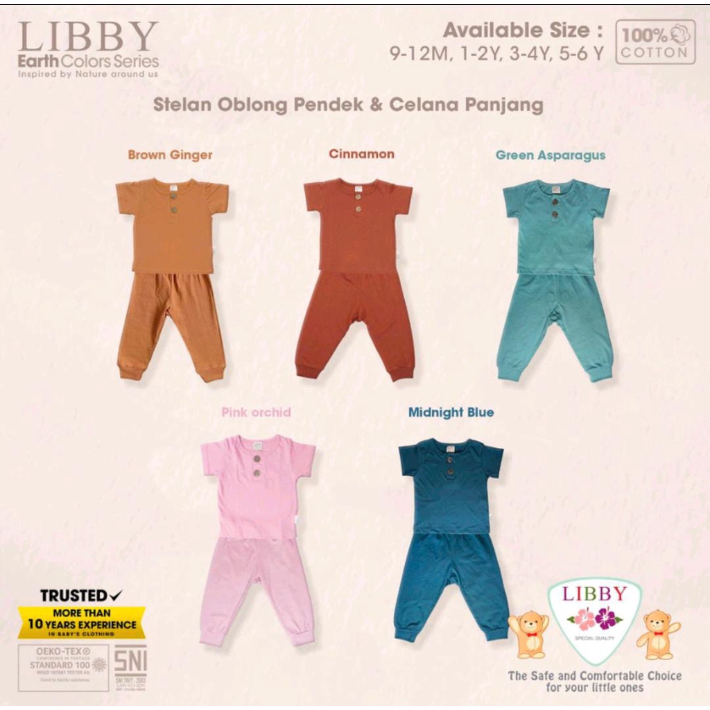 Libby Earth Fave Set Setelan Oblong Pendek Celana Panjang Baju Set Anak