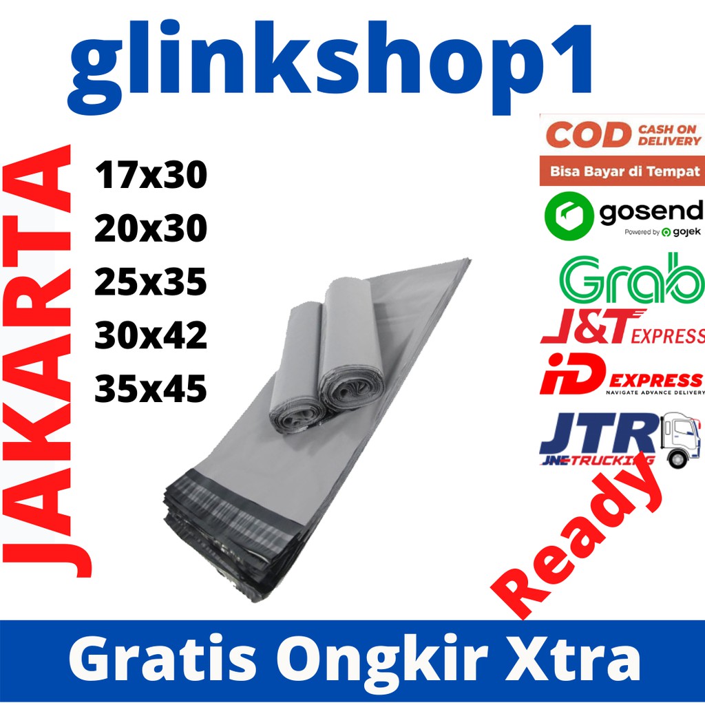 glinkshop1  Polymailer 17x30 20x30 25x35 30x42 40x45 Amplop Plastik Packing Online shop PE Hitam Abu