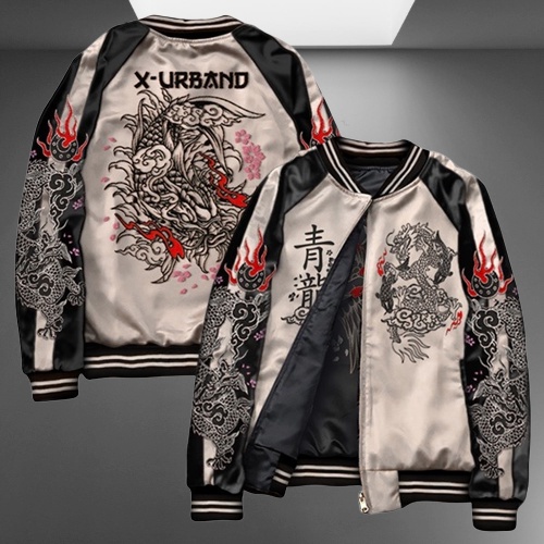 Jaket Sukajan Pria dan Wanitra Embroidery Two In One Dragon A215