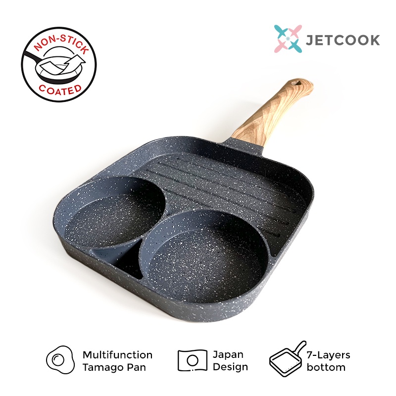 JetCook Panci Penggorengan 3 / 4 Lubang Anti Lengket Multi Fungsi (Burger, Omelet, Steak, dll.)