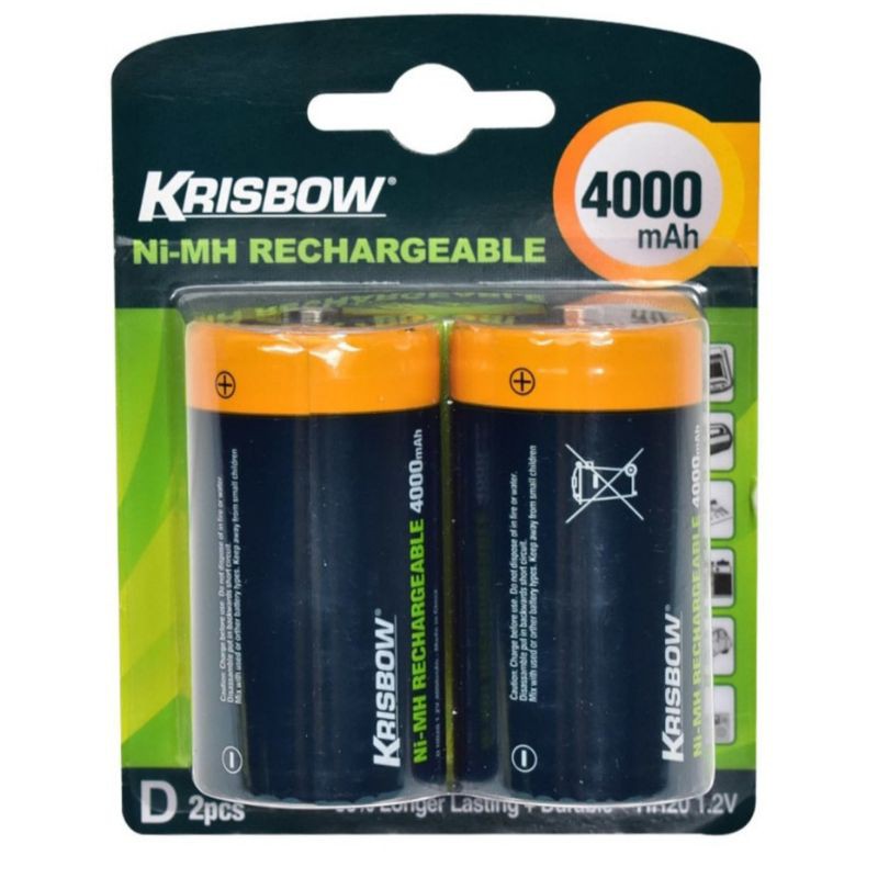 Krisbow Set Baterai Rechargeable Size D 4000 Mah 2 Pcs
