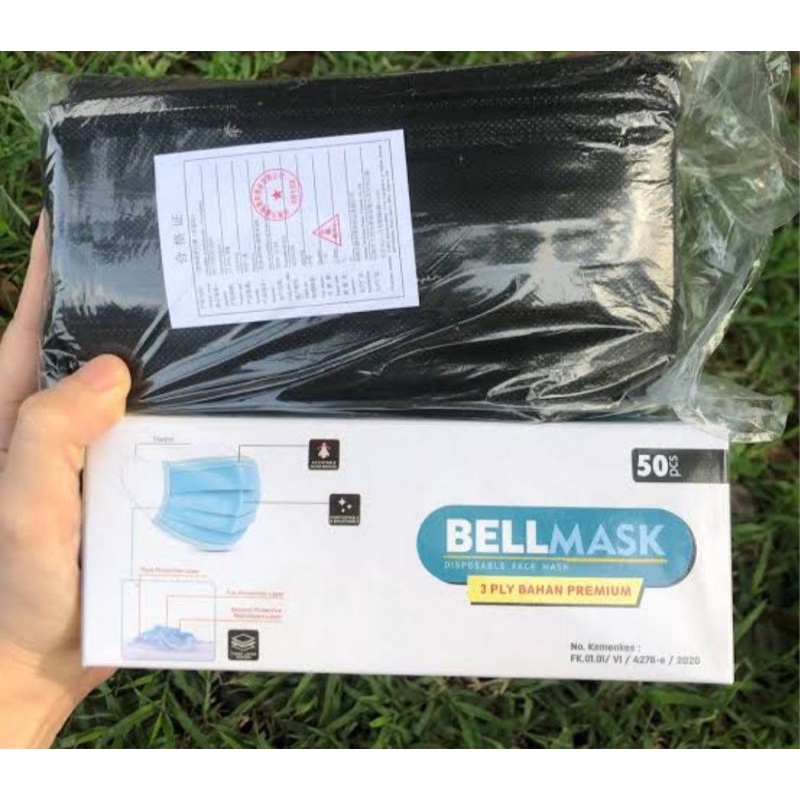 masker hitam bell mask 3ply