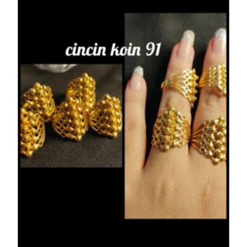 COD cincin coin logam titanium motip rubai asli anti karat lapis emas 24k