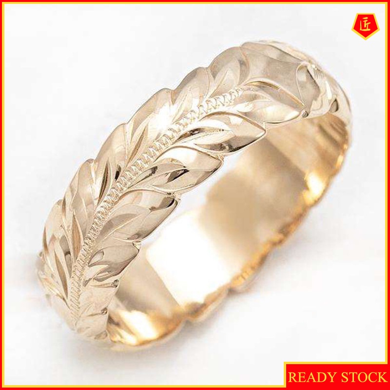 [Ready Stock]14K Gold Carving Wheat Leaf Ring Simple