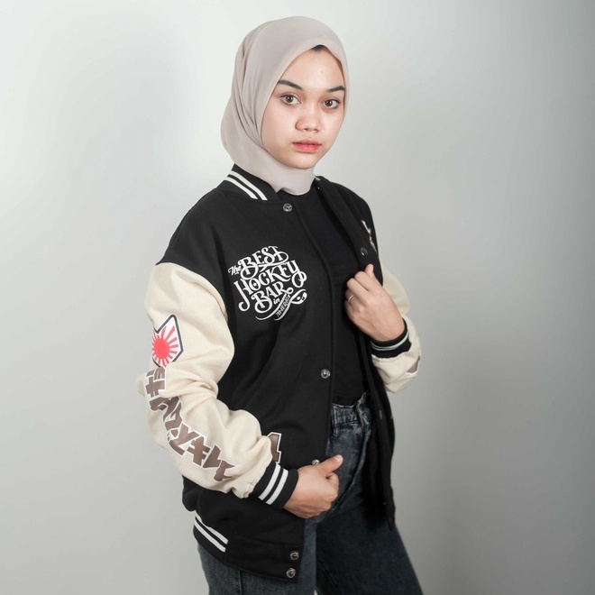 LOCAL BRAND - Jaket Varsity Pria Full Motif Sablon Full Katun Terbaru Jaket Pria Distro Jaket Baseball Vintage Pria Wanita Bahan full Katun M L XL - Erigo