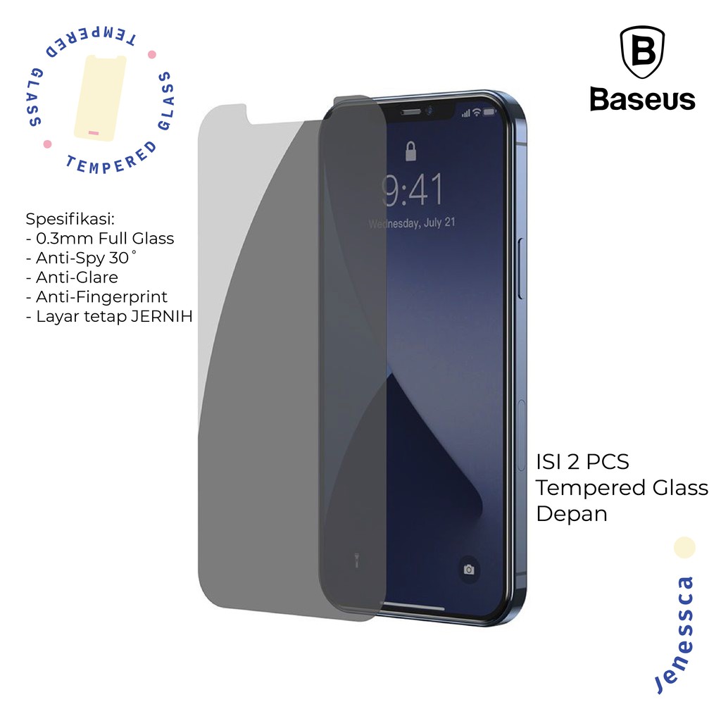 Baseus iPhone 12 Mini/12/Pro/12 Pro Max Tempered Glass Anti Spy