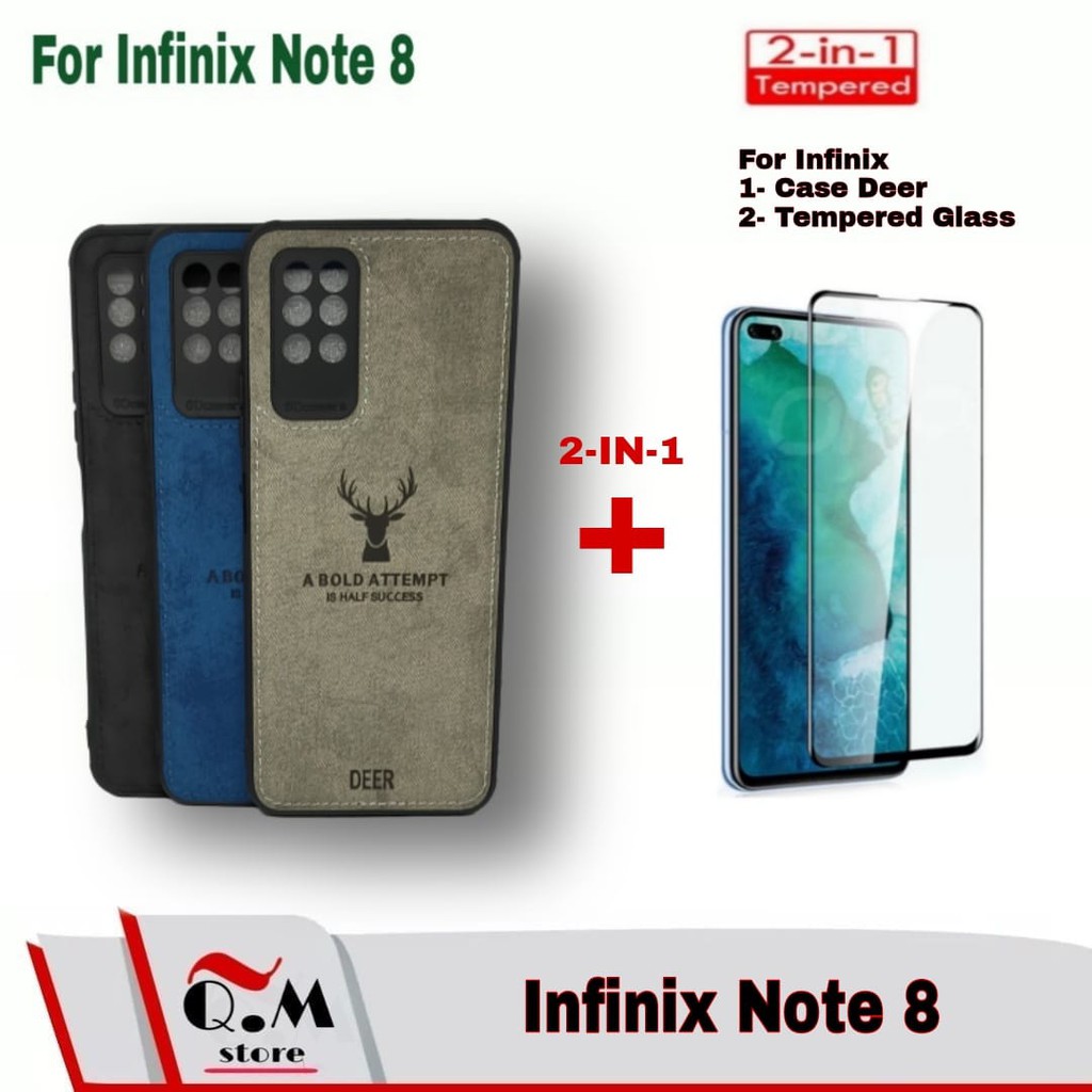 Case Deer Infinix Hot 10S / Infinix Note 8 Softcase Deer TPU Canvas Jean Paket 2-IN-1 Tempered Glass Screen Guar