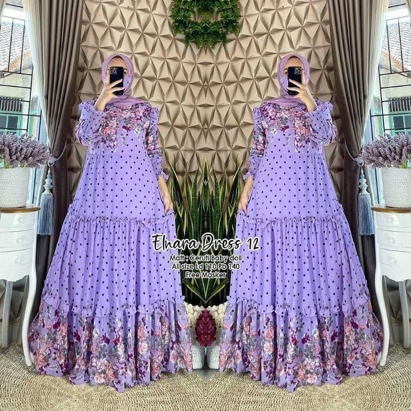 GAMIS CERUTY BABYDOLL JUMBO FULL FURING POLKADOT MIX BUNGA REMPEL // elnara dress polkadot bunga