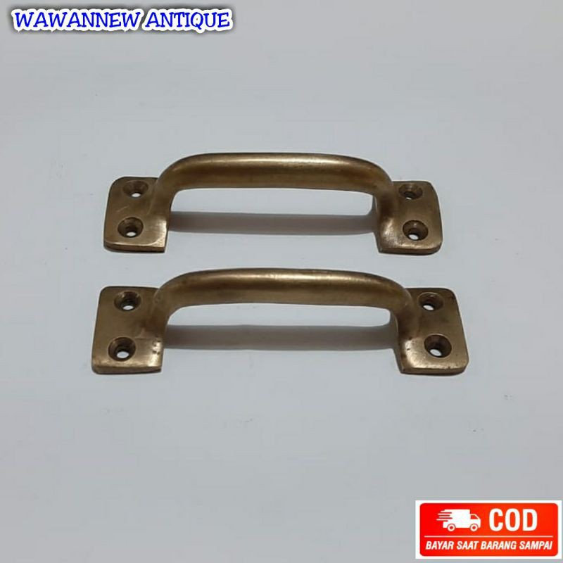 Handle / Tarikan Laci Lemari Pintu Rumah Kuningan Antik 9.8cm