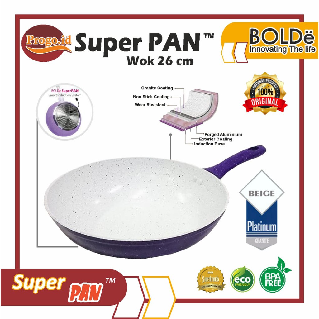 Wok Pan 26 cm Keramik Super Pan BOLDe Purple Wajan Granite Series Wajan Besar 26 Cm