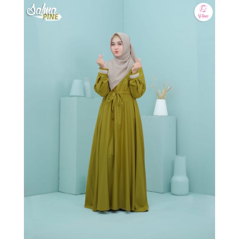Salma Dress Fauz Hijab gemis tali serut variasi renda rajut Busana muslim size XS-XL