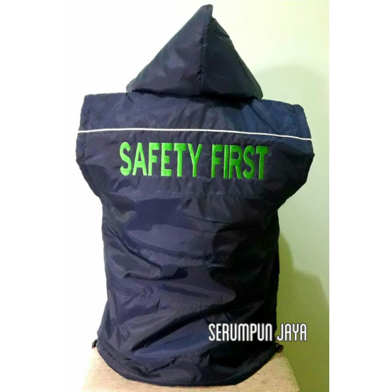 JAKET ROMPI SAFETY FIRST - JAKET ROMPI SAFETY FIRST PARASUT NAVY FULL BORDIR