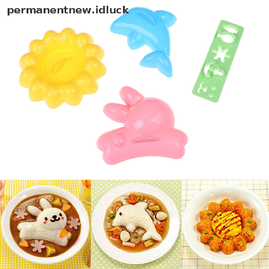 4pcs / set Cetakan Nasi Bento Bentuk Kelinci Lumba-Lumba Untuk Anak-Anak