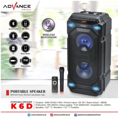 Advance Speaker Meeting Portable 6,5&quot; Free 1 Mic Wireless K6D BT USB