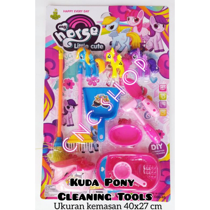 Mainan 1Set Kuda Poni Cleaning Tools Alat Kebersihan Sapu /Pel Lucu Bagus