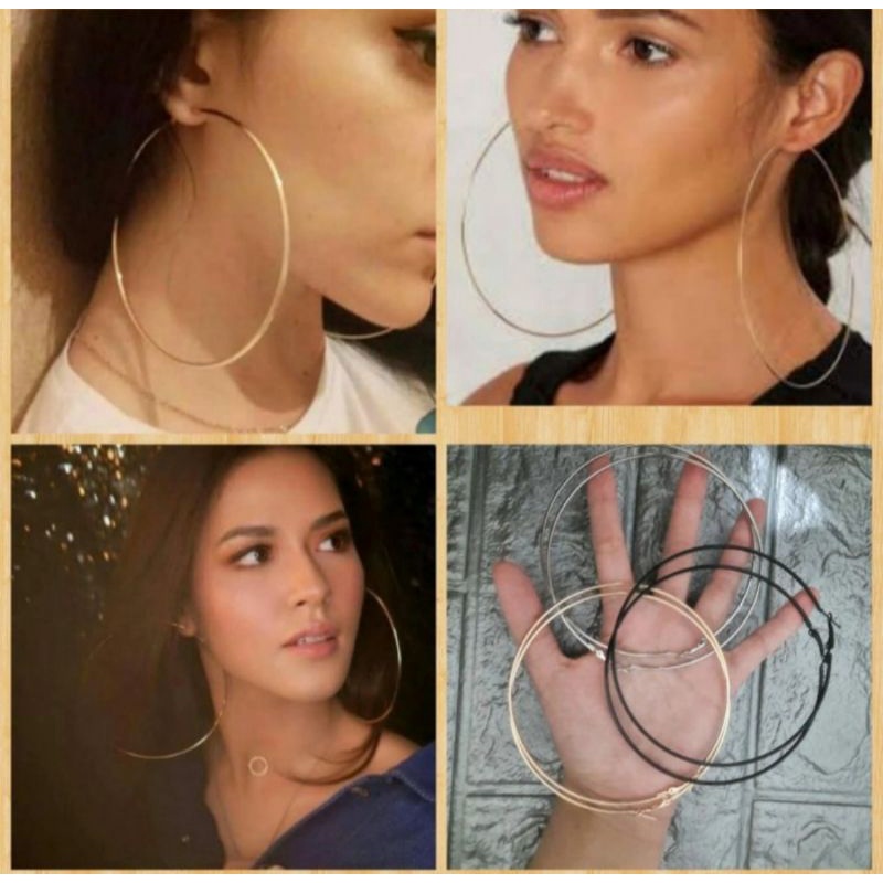 ANTING BULAT BESAR HOOPS HOOP JUMBO ANTING HIJAB BIGSIZE HITAM SILVER GOLD BOHEMIAN ANTING PESTA