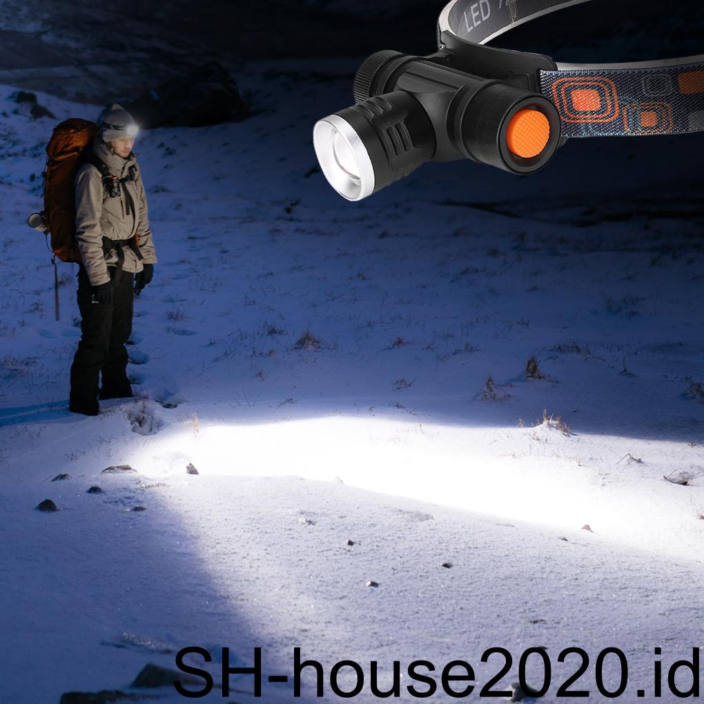 Lampu Senter Kepala Zoom Adjustable Bahan Aluminum Alloy Untuk Camping / Hiking / Memancing (house2020)