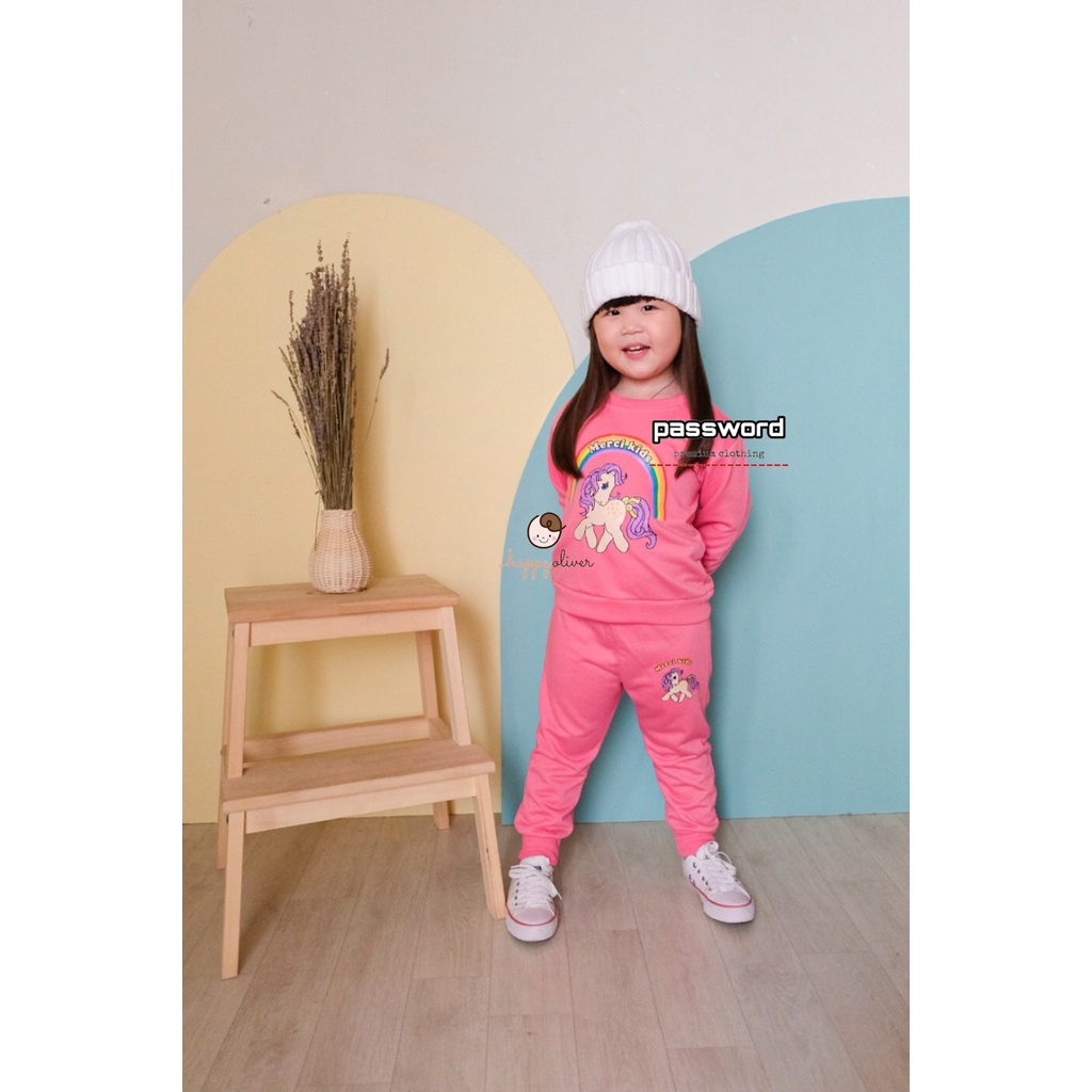 HappyOliver PASSWORD UNICORN MERCI Setelan Sweater 1 - 7 Tahun Baju Anak BerKualitas