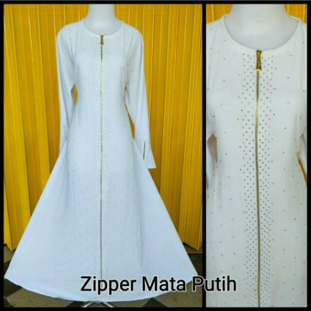 Lidya gamis busana muslim abaya zipper mata putih Grosir