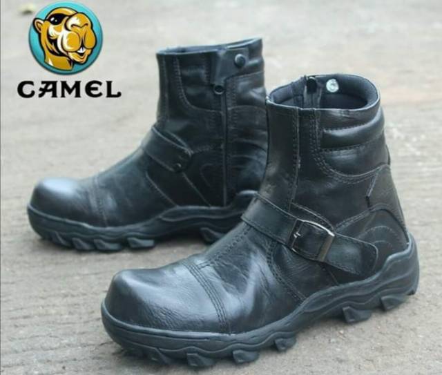 Sepatu boots seafty camel gesper full kulit asli berkualitas