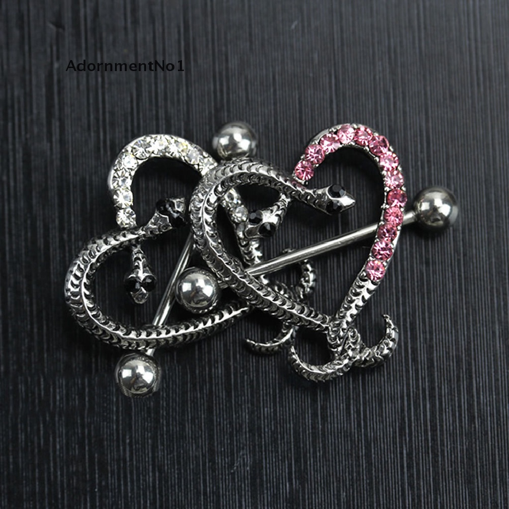 [AdornmentNo1] 1/2X Sexy Crystal Snakes Heart Shape Nipple Bar Ring Shield Barbell Body Jewelry [new]