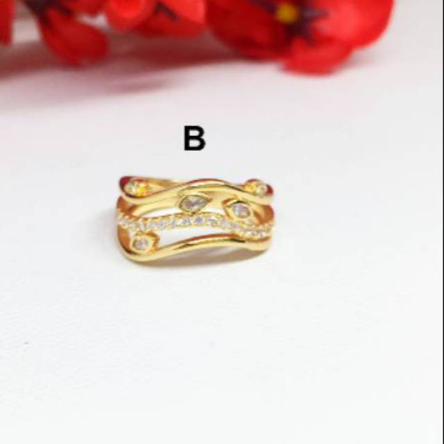 Cincin Xuping Lilit Silang Mewah Model Lebar Lapis Emas - BR381